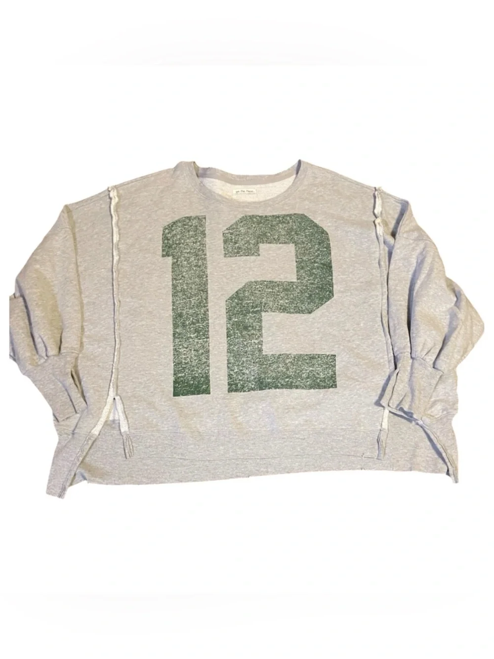Free People Graphic Camden Pullover Sweatshirt Gray & Green 12 Oversized Size XL